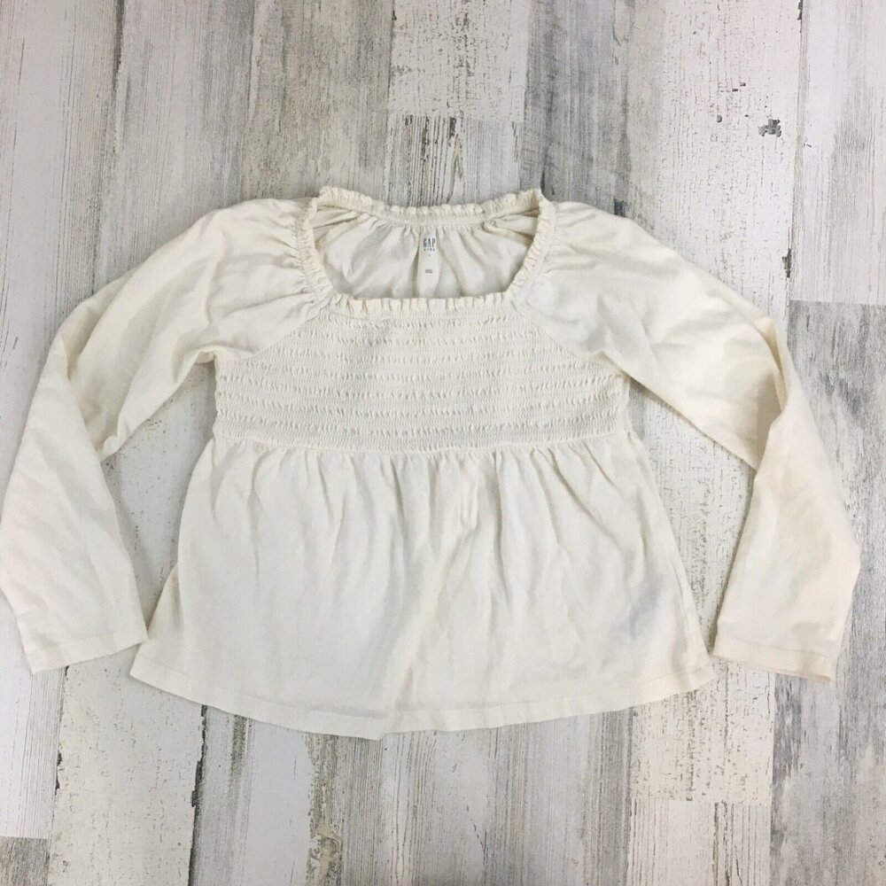 Gap Kids Sz S 6 7 Long Sleeve Smocked Shirt Cream